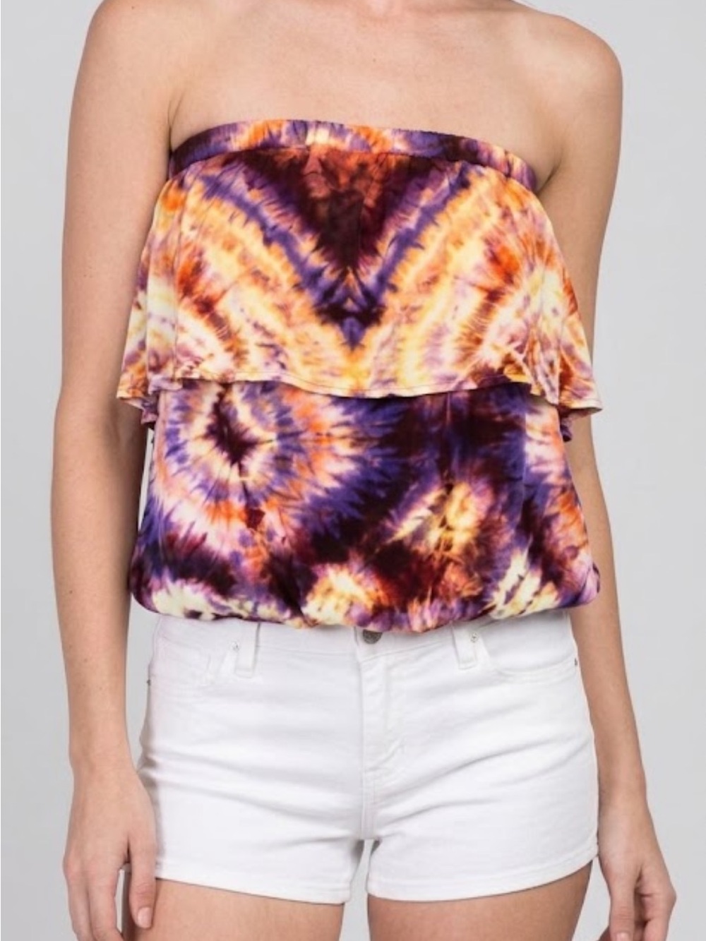 🥑Young Fabulous & Broke bubble hem strapless tube top tie dye XS RAYON tiered